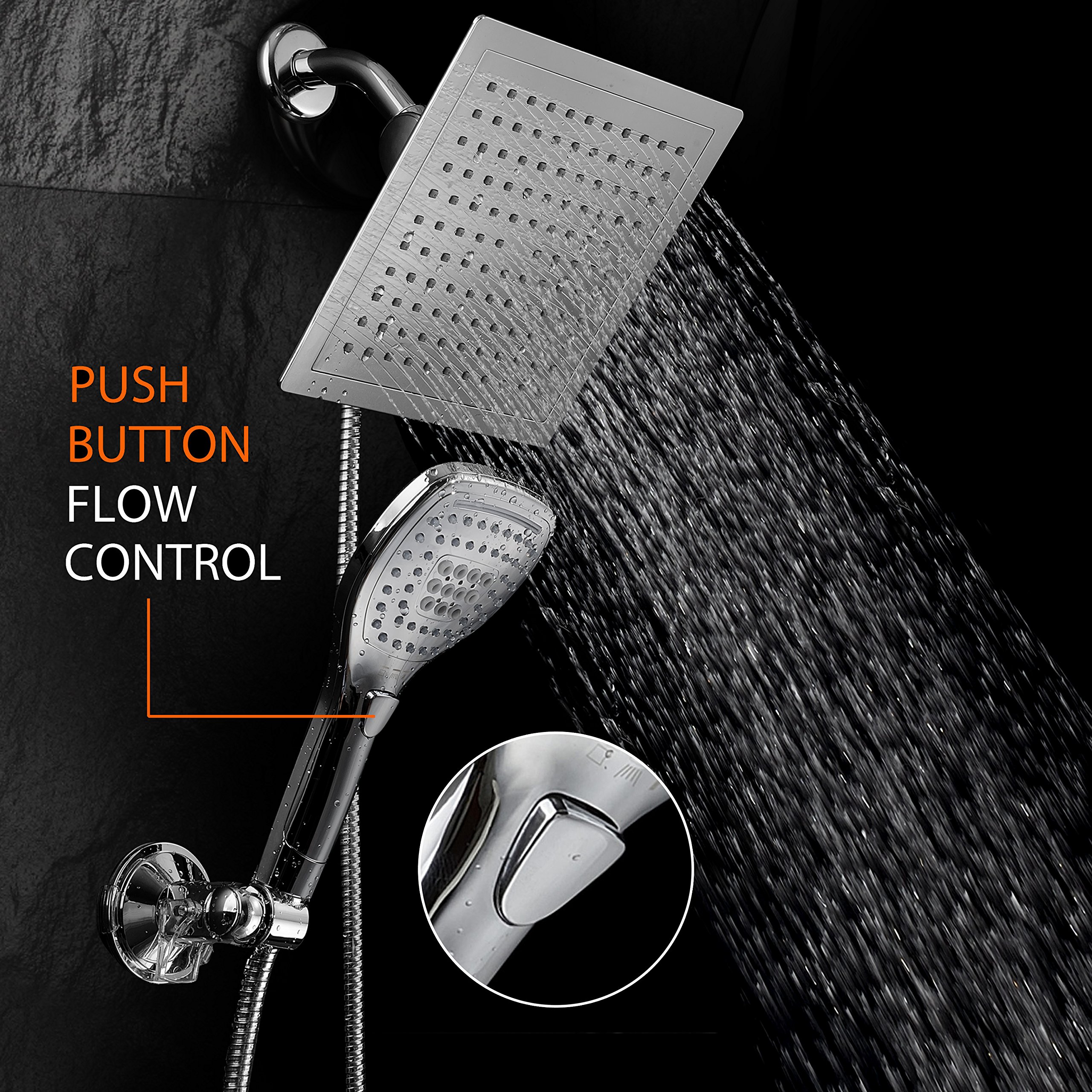 Dreamspa 9 Inch Rainfall Shower Head Handheld Combo With Multi Setting Push Button Flow Control